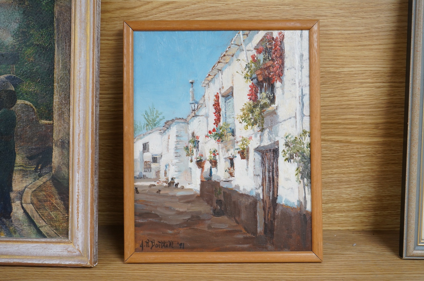 Jane H. Bartlett (20th. C), impressionist oil on board, Continental street scene with villas, signed and dated '91, 24 x 19cm. Condition - good